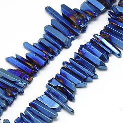 Plaqué Bleu Plaqué quartz naturel perles de cristal brins, nuggets, bleu plaqué, 10~36x4~10x4~10mm, Trou: 1mm, Environ 75~80 pcs/chapelet, 15.7 pouce