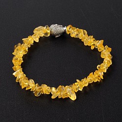 Citrine 3D Buddha Head Citrine(Dyed & Heated) Beaded Stretch Bracelets, with Tibetan Style Alloy Beads, 57mm