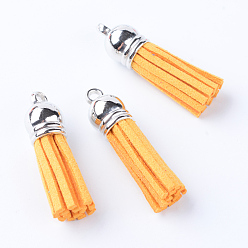 Gold Faux Suede Tassel Pendant Decorations, with CCB Plastic Cord Ends, Platinum, Gold, 35~37x10mm, Hole: 1.8mm