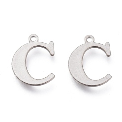Letter C 304 Stainless Steel Charms, Laser Cut, Alphabet, Stainless Steel Color, Letter.C, 12.5x9.5x0.8mm, Hole: 1mm