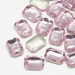 Light Rose Pointed Back Glass Rhinestone Cabochons, Faceted, Rectangle Octagon, Light Rose, 18x13x5mm