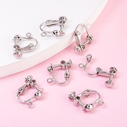 Platinum Brass Screw Clip Earring Converter, Spiral Ear Clip, for non-pierced Ears, with Loop, Platinum Color, Nickel Free, about 13.5mm wide, 17mm long, 5mm thick, hole: about 1.2mm