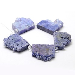 Rainbow Plated Electroplated Natural Druzy Crystal Beads Strands, Flat Slab Beads, Nuggets, Dyed, Rainbow Plated, 35~37x23~42x8~9mm, Hole: 2~2.5mm, about 5pcs/strand, 8.07 inch~8.26 inch (20.5~21cm)