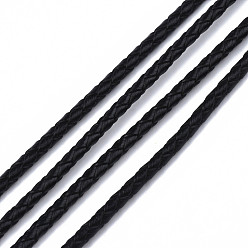 Black Braided Cowhide Cord, Leather Jewelry Cord, Jewelry DIY Making Material, Black, 3mm, about 54.68 yards(50m)/roll