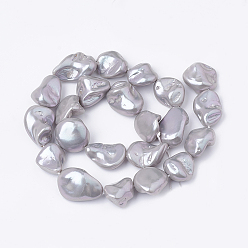 Серебро Оболочки нити шарик перлы, самородок, серебряные, 13~27x12~23x6~21 мм, отверстие : 1 мм, около 18~24 шт / нитка, 14.96 дюйм ~ 16.14 дюйм