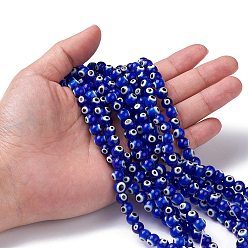 Blue Round Handmade Evil Eye Lampwork Beads Strands, Blue, 8mm, Hole: 1mm, about 48pcs/strand, 13.7 inch