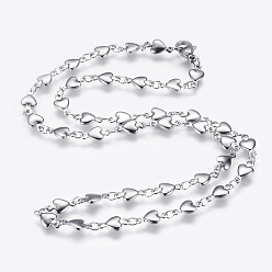 Mixed Color 304 Stainless Steel Chain Necklaces, with Lobster Claw Clasps, Heart, Mixed Color, 17.9 inch(45.5cm)