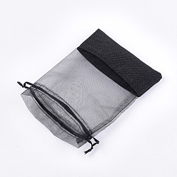 Черный Сумочки из органзы, с тканью мешковины, шнурок сумки, прямоугольные, чёрные, 17~18x12.4~13 см