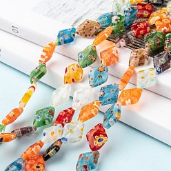Mixed Color Rhombus Handmade Millefiori Glass Beads, Mixed Color, 13~14x10x3.5mm, Hole: 0.5mm, about 27pcs/strand, 13.3 inch