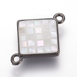 Mixed Color Brass Enamel Links connectors, with Freshwater Shell, Rhombus, Mixed Color, 18x13.5x3mm, Hole: 1.2mm