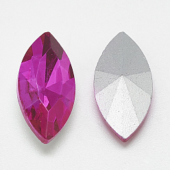 Rose Pointed Back Glass Rhinestone Cabochons, Back Plated, Faceted, Horse Eye, Rose, 18x9x5mm
