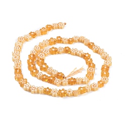 Orange Foncé Main millefiori perles de verre brins, fleur, orange foncé, 4~7.2x2.6mm, Trou: 1mm, Environ 60~69 pcs/chapelet, 16 pouce (40 cm)