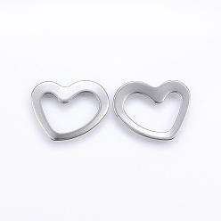 Stainless Steel Color 201 Stainless Steel Linking Rings, Heart, Stainless Steel Color, 14x18x0.8mm, Hole: 7x14mm