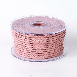 Pink Cordon de vache tressé, cordon de bijoux en cuir , bricolage bijoux matériau de fabrication, rose, 3mm, environ 5.46 yards (5m)/rouleau