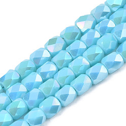 Sky Blue Electroplate Glass Beads Strands, AB Color Plated, Faceted, Column, Sky Blue, 5.5x5mm, Hole: 1.2mm, about 99pcs/strand, 21.85 inch(55.5cm)