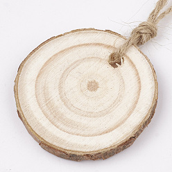 PapayaWhip Undyed Unfinished Wooden Pendants, Wood Slice, Tree Ring, PapayaWhip, 35~49x5mm, Hole: 3~4mm, about 10pcs/bag