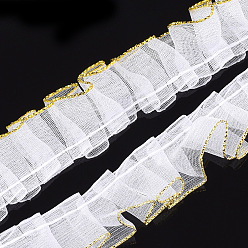Ivory Organza Ribbon, Pleated/Double Ruffle Ribbon, White, 19~23mm, 60m/bundle