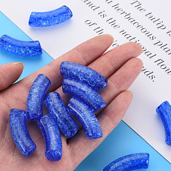 Medium Blue Transparent Crackle Acrylic Beads, Curved Tube, Medium Blue, 35x11.5x13.5mm, Hole: 3.5mm, about 148pcs/500g