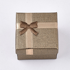 Couleur Mélangete Bague de boîtes en carton, avec nœud papillon et éponge à l'intérieur, carrée, couleur mixte, 4.2x4.2x3.1 cm, taille intérieure: 3.5x3.6 cm