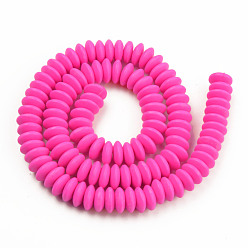 Camellia Handmade Polymer Clay Beads Strands, Flat Round, Camellia, 8.5~9x3.5mm, Hole: 1.6mm, about 112pcs/strand, 15.75 inch~16.14 inch(40~41cm)