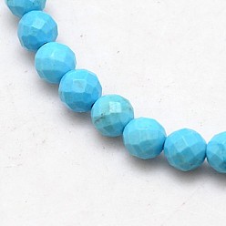 Sky Blue Natural Howlite Round Beads Strands, Dyed & Heated, Faceted, Sky Blue, 8mm, Hole: 1mm, about 36pcs/strand, 15.74 inch