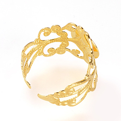 Doré  Laiton réglable tiges anneau, accessoires de bague en filigrane, or, plateau: 8 mm, 19 mm