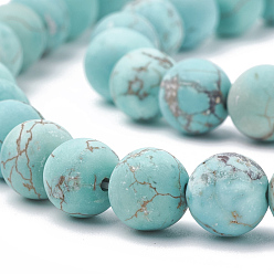 Turquoise Natural Magnesite Beads Strands, Frosted, Round, Dyed & Heated, Turquoise, 8mm, Hole: 1mm, about 47pcs/strand, 15.5 inch