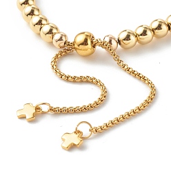 Golden Brass Beaded Bracelets, Round, Golden, Beads: 0.18 inch(4.5mm), Inner Diameter: 2~3-1/8 inch(5.2~7.9cm)