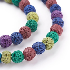 Mixed Color Natural Lava Rock Beads Strands, Dyed, Round, Colorful, 6mm, Hole: 1mm