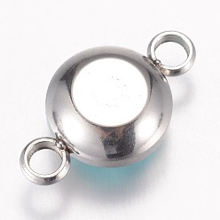 Aquamarine K9 Glass Links connectors, Faceted, with 304 Stainless Steel Findings, Flat Round, Stainless Steel Color, Aquamarine, 17.5x10x6.5mm, Hole: 2.5mm