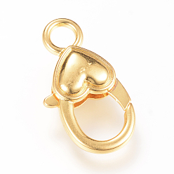 Golden Alloy Lobster Claw Clasps, Heart, Golden, 26.5x14x6.5mm, Hole: 4mm