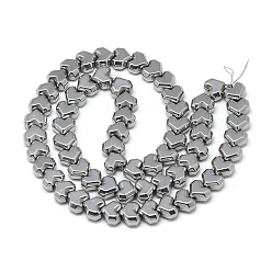 Platinum Plated Electroplate Non-magnetic Synthetic Hematite Beads Strands, Heart, Platinum Plated, 7x8.5x5mm, Hole: 1mm, about 62pcs/strand, 15.7 inch