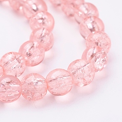 Salmon Spray Painted Crackle Glass Beads Strands, Round, Salmon, 6mm, Hole: 1.3~1.6mm, about 133pcs/strand, 31.4 inch