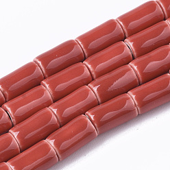 Красный Фарфоровые бусины ручной работы, яркие остеклением стиль фарфора, колонка, красные, 10~10.5x6 мм, отверстие : 2 мм
