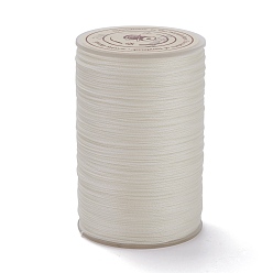 Blanc Floral Ficelle ronde en fil de polyester ciré, cordon micro macramé, cordon torsadé, pour la couture de cuir, floral blanc, 0.3~0.4mm, environ 174.98 yards (160m)/rouleau