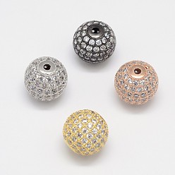 Mixed Color CZ Brass Micro Pave Cubic Zirconia Round Beads, Mixed Color, 14mm, Hole: 1.5mm
