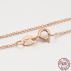 Rose Gold 925 Sterling Silver Rolo Chain Necklaces, with Spring Ring Clasps, Thin Chain, Rose Gold, 18 inch, 1mm