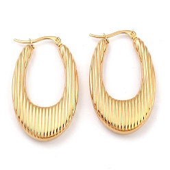 Real 24K Gold Plated 304 Stainless Steel Hoop Earrings, Hypoallergenic Earrings, Textured, Oval, Real 24K Gold Plated, 44x25x6mm, Pin: 1mm