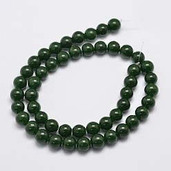 Dark Olive Green Natural & Dyed Malaysia Jade Bead Strands, Imitation Taiwan Jade, Round, Dark Olive Green, 8mm, Hole: 1.0mm, about 48pcs/strand, 15 inch