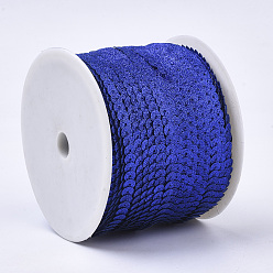 Blue Ornament Accessories Plastic Paillette Bead Strands, with Glitter Powder, Sequins Trim, Flat Round, Blue, 6x0.3mm, Hole: 1.2mm, about 100yards/roll