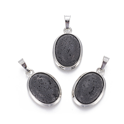 Lava Rock Natural Lava Rock Pendants, with Brass Findings, Oval, Platinum, 25~26x17~17.5x8~9mm, Hole: 8x5mm
