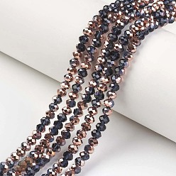 Couleur Mélangete Plaquent verre transparent perles brins, la moitié du cuivre plaqué, facette, rondelle, couleur mixte, 6x5mm, Trou: 1mm, Environ 85~88 pcs/chapelet, 16.1~16.5 pouce (41~42 cm)