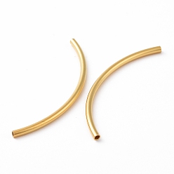 Real 18K Gold Plated 925 Sterling Silver Tube Beads, Curved Tube, Real 18K Gold Plated, 45x2mm, Hole: 1.4mm, about 16pcs/10g