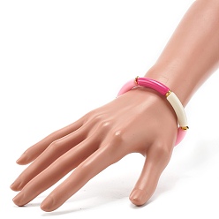 Темно-Розовый Изогнутая трубка, непрозрачные акриловые бусины, эластичный браслет для девочек-подростков, женщин, темно-розовыми, внутренний диаметр: 2-1/8 дюйм (5.5 см)