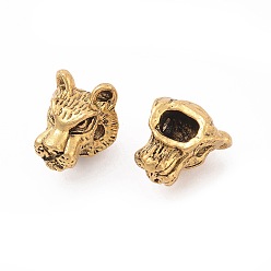 Antique Golden Tibetan Style Alloy Beads, Tiger Head, Antique Golden, 11.5x10x9mm, Hole: 2mm