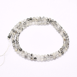 Rutilated Quartz Natural Black Rutilated Quartz Beads Strands, Faceted, Round, 3mm, Hole: 0.5mm, about 130pcs/strand, 15.3 inch(39cm)