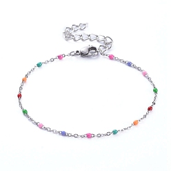 Stainless Steel Color 304 Stainless Steel Jewelry Sets, Enamel Link Chain Necklaces & Bracelets, with Lobster Claw Clasps and Iron Extender Chain, Colorful, Stainless Steel Color, Necklace: 15.55 inch(39.5cm), Bracelet: 7-1/2 inch(19cm)