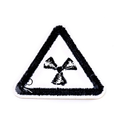 Yellow Computerized Embroidery Cloth Iron on/Sew on Patches, Costume Accessories, Triangle with Warning Sign, Caution Ionizing Radiation, Yellow, 50.5x45.5x1.3mm