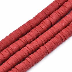 Индийский Красный Полимерной глины ручной работы бисер нитей, для поделок ювелирных изделий, Heishi бусы, Диск / плоские круглые, Индийская красная, 6x0.5~1 мм, отверстие : 1.8 мм, около 290~320 шт / нитка, 15.75 дюйм ~ 16.14 дюйм (40~41 см)