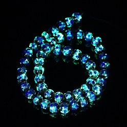 Blue Glow in the Dark Luminous Style Handmade Silver Foil Glass Round Beads, Blue, 12mm, Hole: 2mm